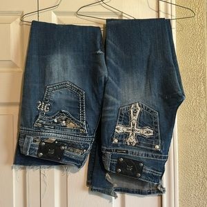 SET OF TWO MISS ME JEANS Damaged Bottom of Bell Bottom, holes in inner thighs